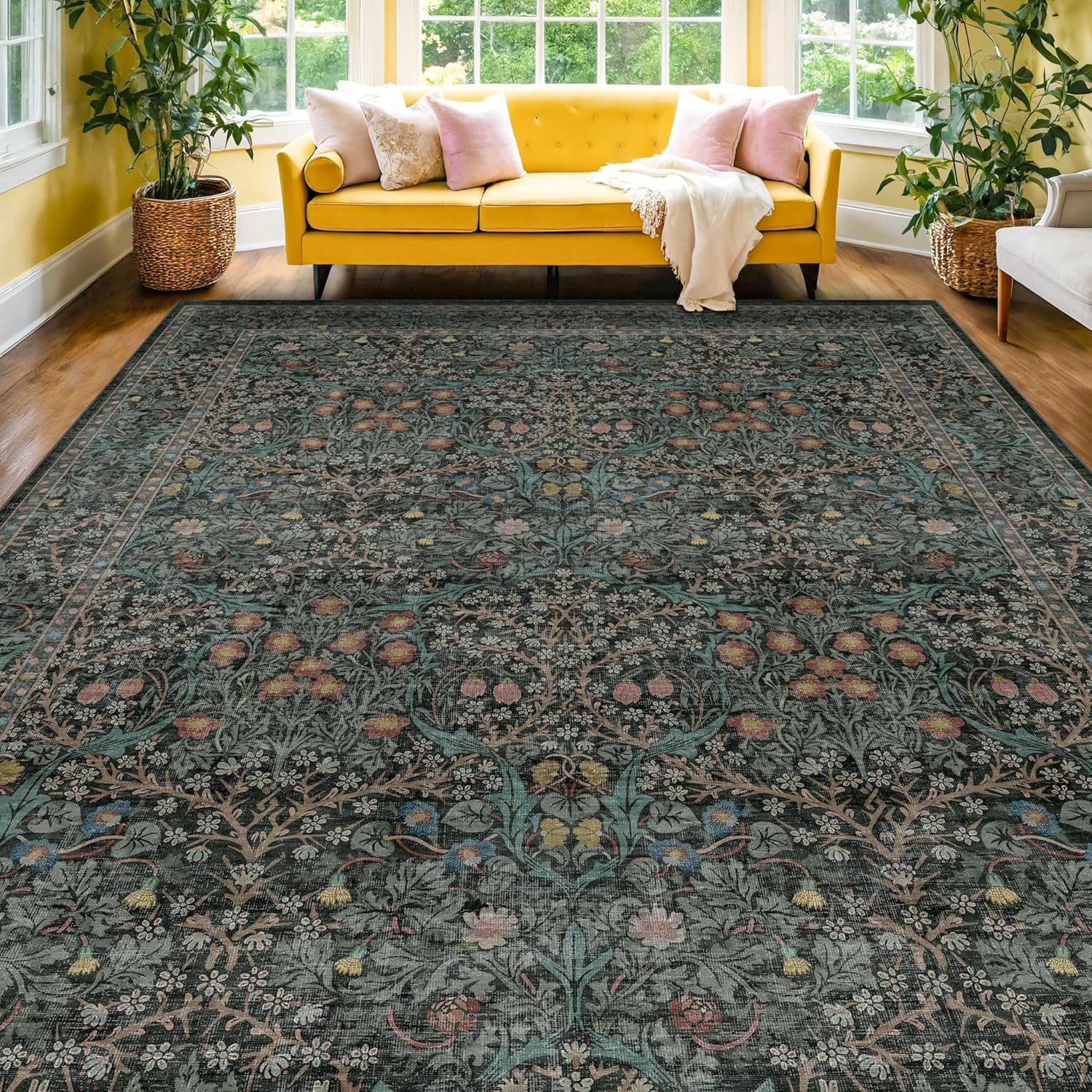 Vintage Dark Green Area Rug