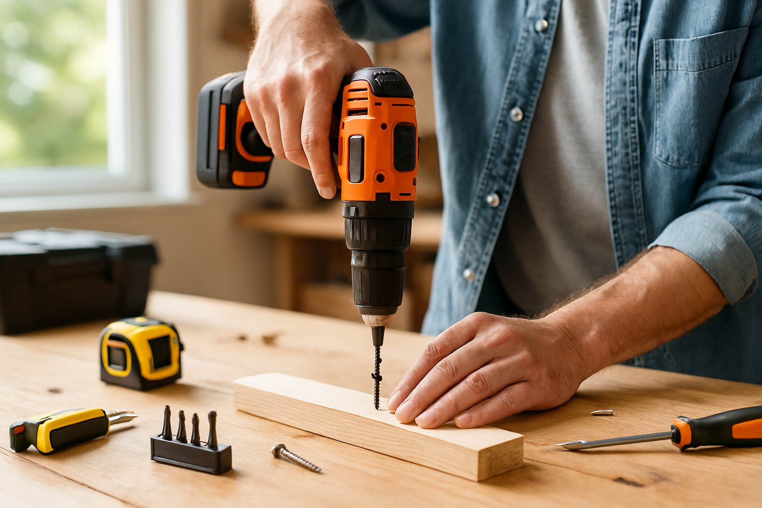 Top Cordless Drill Uses: Ultimate 2026 Guide 1 Using a cordless drill to drive screws into a wooden board.